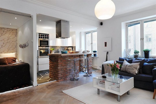 Køkken kombineret med stue design foto L formet stue