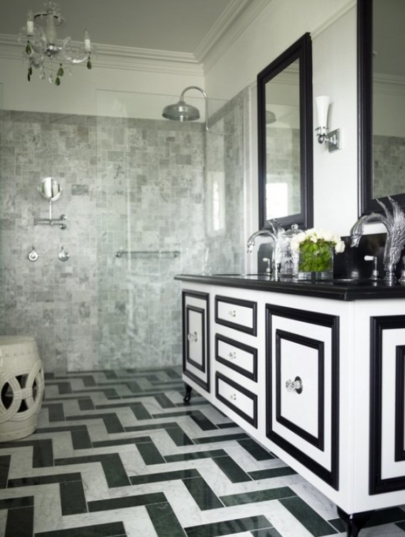 Интерьер ванной комнаты черно-белой фото