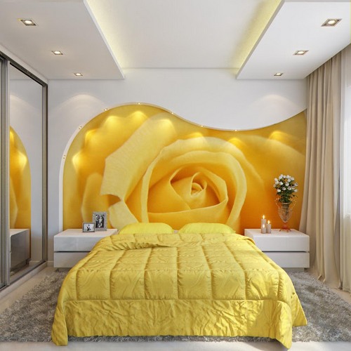 Желтый цвет в интерьере спальни фото