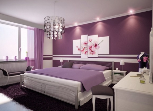 Серо-фиолетовый интерьер спальни