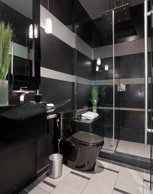 Унитаз черного цвета в ванной фото