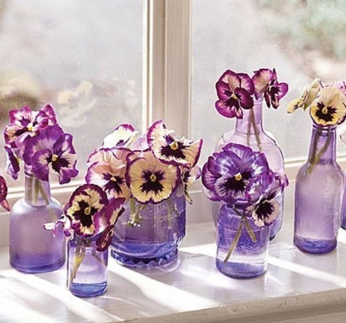 Цветы в стеклянных бутылках фото