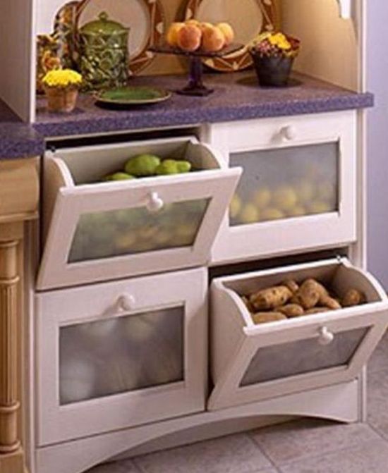 Ящики для хранения овощей на кухне фото