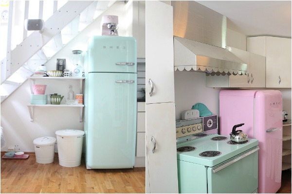 Ретро холодильник Smeg в интерьере кухни фото