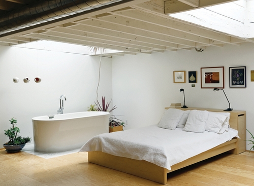 дизайн спальни с ванной комнатой