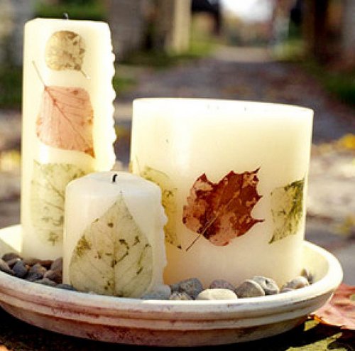 Оригинальный декор свечей засушенными листьями