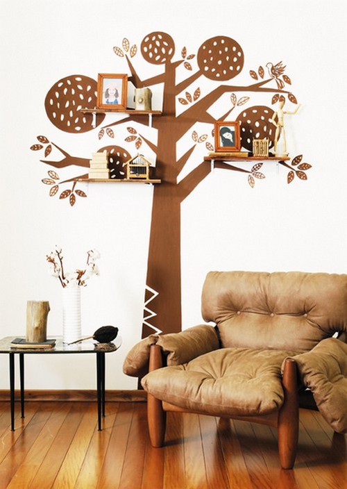 Декоративное дерево на стену с полками