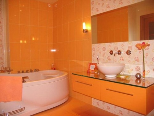 Абрикосовый цвет в интерьере ванной комнаты