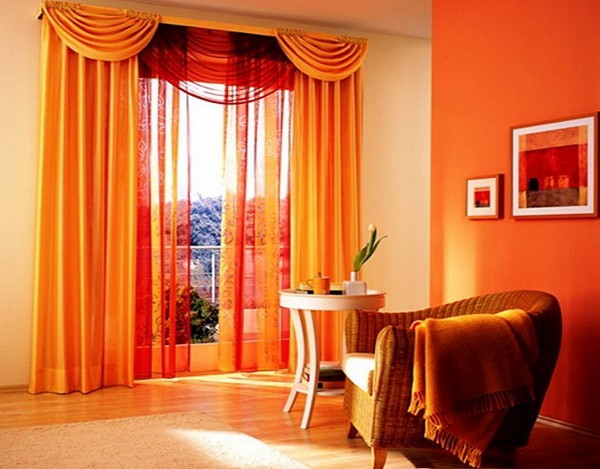 персиковые шторы в интерьере фото
