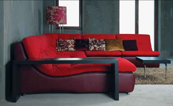 Угловой красный диван модульный фото